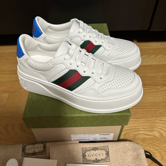 💯%Authentic!Brand New!Gucci WOMEN'S SNEAKER WITH WEB platform sneakers 37.5/7.5 - Picture 1 of 8